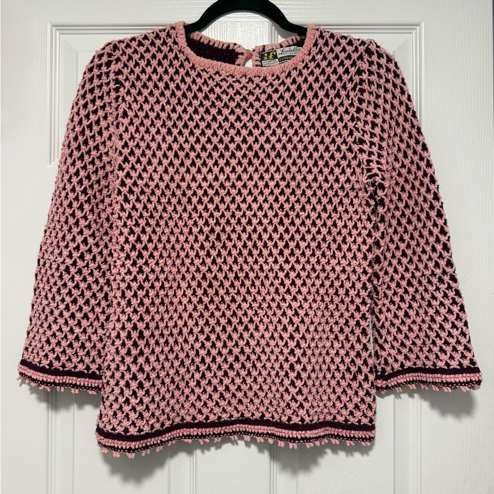 Vintage 70s Pullover Burgundy & pink Loubella California Extendable sweater (S)